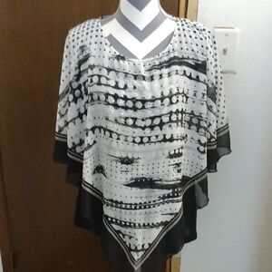 B.L.E.U. Monochrome Polka Dot Poncho Sleeveless Top